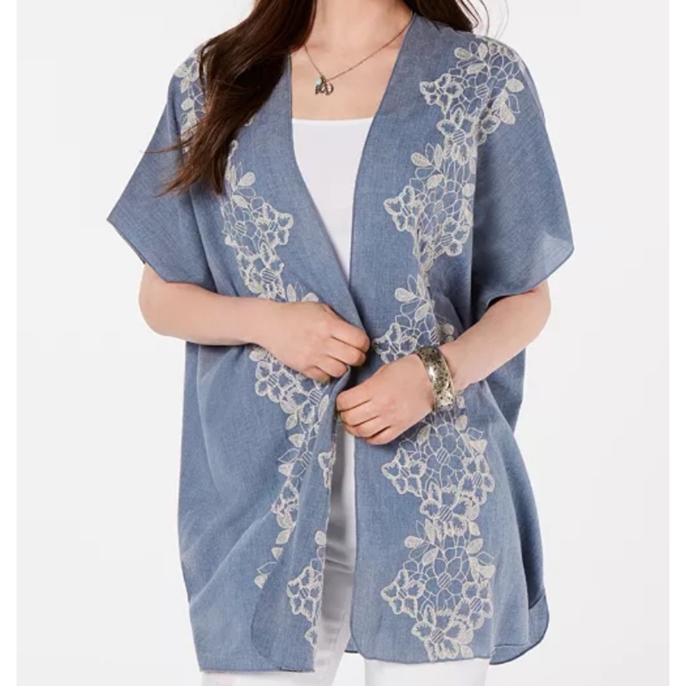 STYLE & CO Floral Embroidered Open Front Kimono